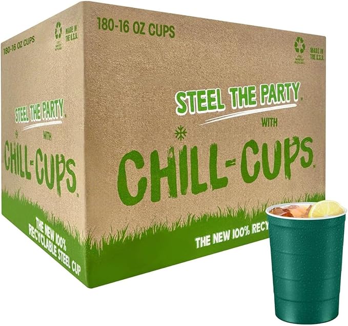 16 oz. Party Cups, Perfect for Cold Drinks, Sturdy & Durable, Disposable and 100% Recyclable, Made in USA, Green, 180 Count
