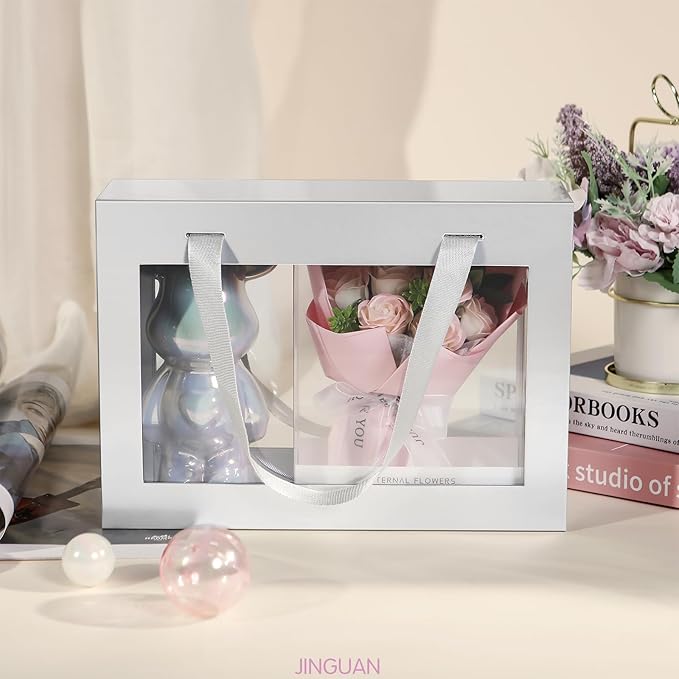 Silver Gift Box with Window, Clear Magnetic Gift Box for Present, Bridesmaid Proposal Box (11x8x3.2 Inches)