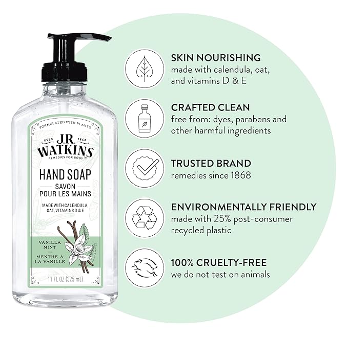 J.R. Watkins Gel Hand Soap, 3 Pack of 11 Fl Oz, Vanilla Mint