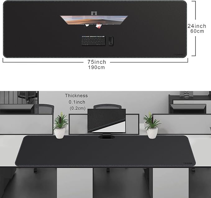 CENNBIE Leather Desk Mat Protector, XXXXXL 74.8" x 23.6" Extra Large Leather Office Desk Pad Mat for Full Desk, Computer Desk Mat on top of desks - Oversized Large Mouse Pad (Black)