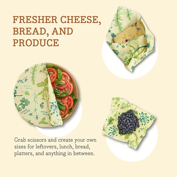 Bee's Wrap Vegan Beeswax Wraps for Food - Cut to Size 14x52" Wax Paper Roll - Made in USA Reusable Waxed Paper Bowl Covers, Organic Eco-Friendly Alternative to Aluminum Foil, Herb Garden