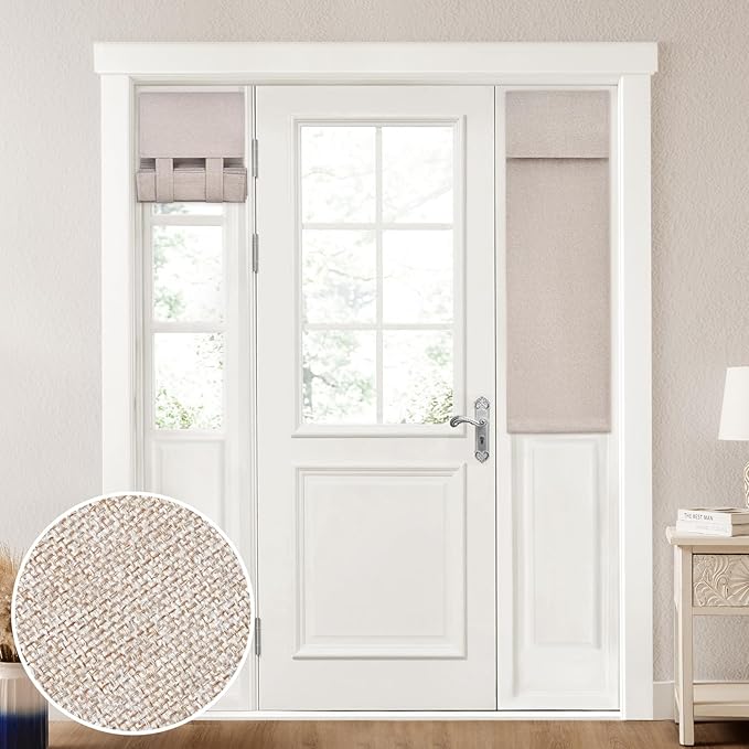 HOMEIDEAS 100% Linen Blackout Sidelight Curtains for Front Door, Side Door Window Curtains, Small Window,Thermal Insulated Covering, 1 Panel, W12 X L40 Inch, Natural