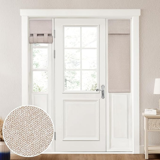 HOMEIDEAS 100% Linen Blackout Sidelight Curtains for Front Door, Side Door Window Curtains, Small Window,Thermal Insulated Covering, 1 Panel, W12 X L40 Inch, Natural