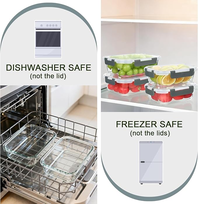 KOMUEE 52oz & 22oz Glass Food Storage Containers Set with Airtight Lids, BPA-Free, 4 Pack Meal Prep Containers for Baking, Serving - Freezer, Microwave, Oven, Dishwasher Safe