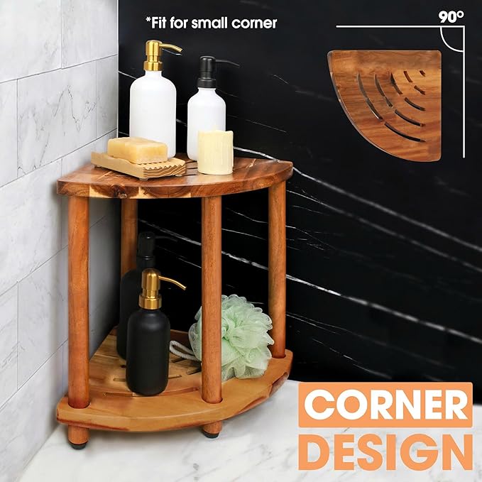 ENKEZI Shower Foot Rest 12 in - Shower Stool for Shaving Legs, Small Corner Bathroom Bench Suitable for Small Shower Spaces - Bath Seat, Spa Foot Rest Shaving Stool (2 Tier Corner)
