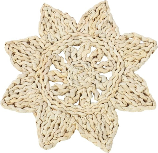 12pcs Corn Husk Placemats Placemats, Boho Wovean Rattan Table Mats, Farmhouse Wicker Spring P lacemats for Restaurant Dining Table Dessert Shops Coffee Shops 11.81in Polygonal Star