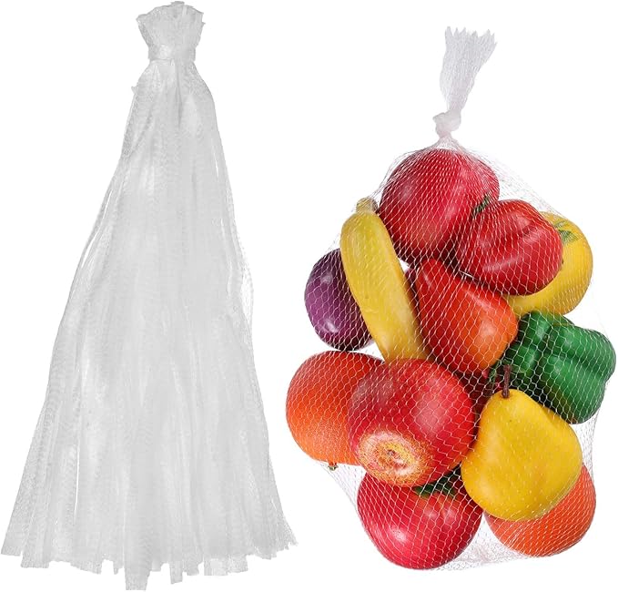 uxcell 100PCS Reusable Mesh Produce Bags, 23.6 Inches Egg Hatching Bags Washable Breathable Fruit Net Stretchable Mesh Netting Storage for Seafood Vegetable Onion Grocery Shopping, White