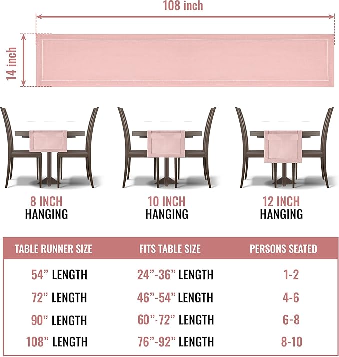 Blush Pink Table Runner – Light Pink Table Runner for Dining, Weddings, or Home Decor – Elegant Rose Gold Runners for Tables, Perfect for Modern and Farmhouse Styles (14 x 108 Inches Long)