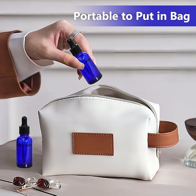 KEYWING 60 Pack 1oz Eye Dropper Bottles – 30ml Leakproof Blue Glass Bottles for Essential Oils, Tinctures, Hair Oil, Travel Liquids