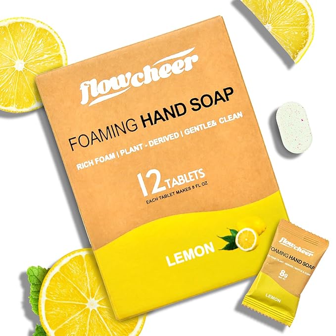 Foaming Hand Soap Tablet Refills, 12 Pack (Makes 12 x 9 fl oz), Lemon Scented soap tablets, Fresh & Clean Handwash, No Plastic Bottle