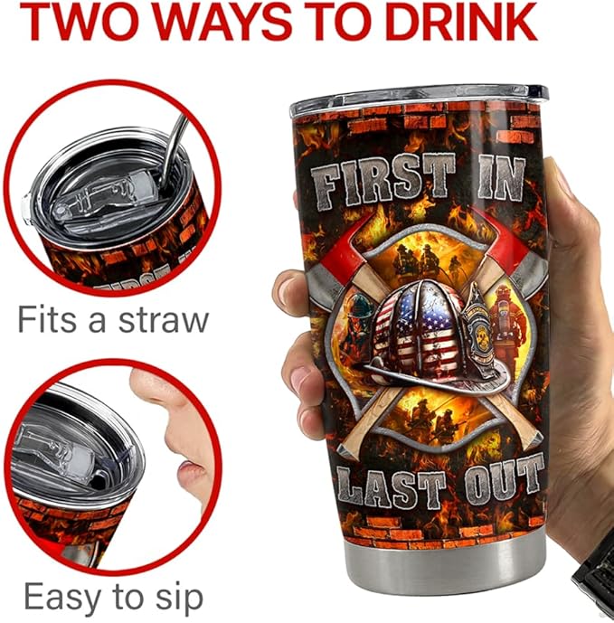 Firefighter Tumbler 20oz Stainless Steel Insulated Travel Mug Cup for Men Firefighters Gifts for Birthday Christmas Fathers Day