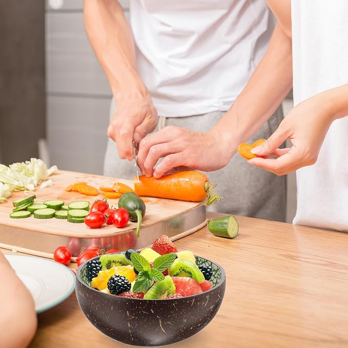 2pcs Natural Coconut Shell Bowls Smooth Decorative Salad Snack Dessert Bowls Multipurpose Food Containers Chic Eco-friendly Home Decor Idea