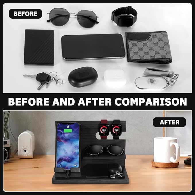 Fathers Day for Dad, Dad Birthday Gifts, Wood Phone Docking Station, Nightstand Organizer, Gifts for Dad, Christmas Father's Day Dad Gifts from Daughter Son, Organiser Birthday Presents for Dad