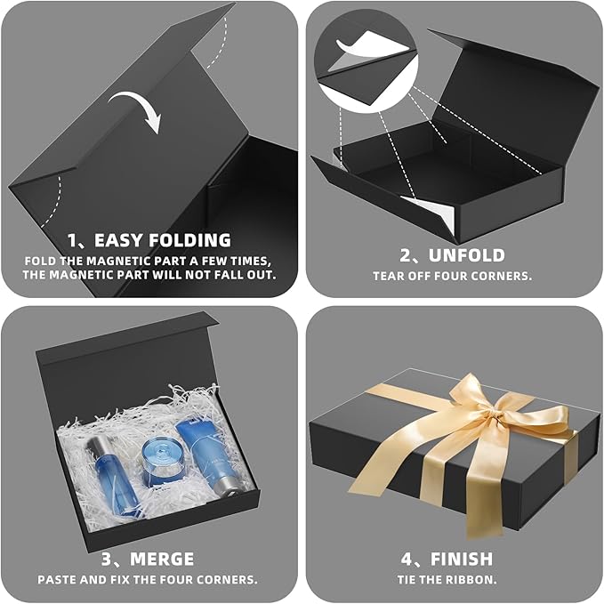 MOZRRO Gift Box 11.5 x 8.2 x 2.3 In Gift Boxes for Presents Magnetic Closure, Gift Boxes with Lids for Presents Birthday Luxury Jewelry T-shirts Gloves Scarves Books Clothes Candy, Gift Wrap - Black