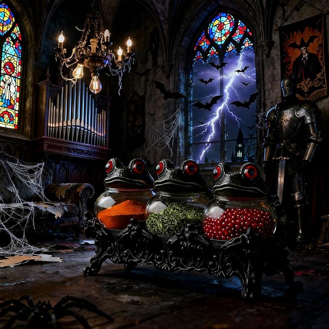 Witchy Frog Apothecary Spice Jars, Unique Witch Spice Jars, Gothic Food Storage Containers with Frog Lids, Kitchen Storage for Spices/Herbs, Fun Salt and Pepper Shakers Seasoning Container