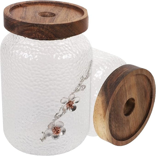 2pcs Glass Sealed Storage Jars with Removable Lids Airtight Food Canisters for Tea Cereals Spices Sugar Flour Pantry Organization