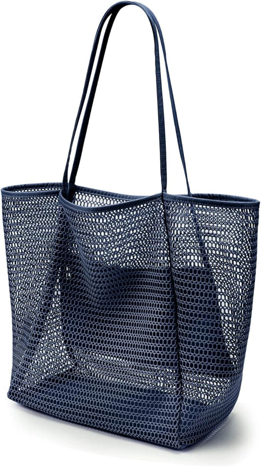 KALIDI BeachNylon Mesh Tote Bag, Casual Tote Bag Hobo Women Foldable MAX 23L Shoulder Bag For Beach Picnic Vacation