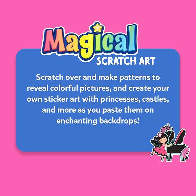 Skillmatics Scratch Art Book for Kids - Unicorns & Princesses, DIY Craft Kits, Christmas Stocking Stuffers, 30+ Scratch Stickers, Travel Toys, Gifts for Girls & Boys Ages 3, 4, 5, 6, 7, 8