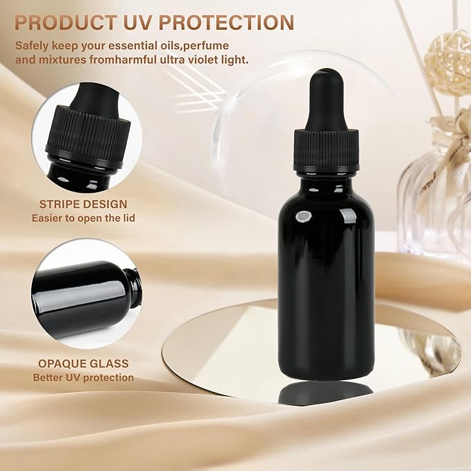 12 Pcs, 2oz Black Glass Eye Dropper Bottle, Tincture Bottles with Leak-Proof Design, Stronger Suction, for All Kinds of Mixed Liquids