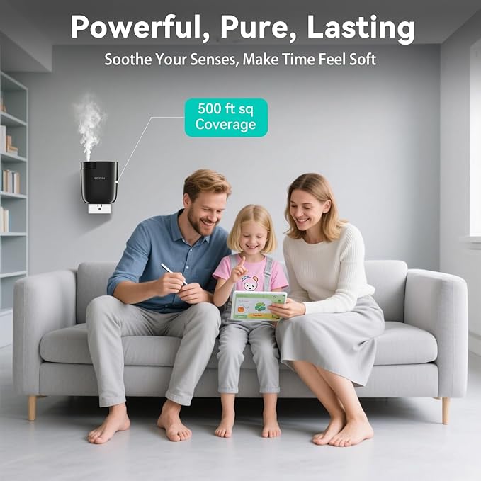 Plug in Diffuser, Waterless Oil Diffuser, Essential Oil Plug in Wall, Smart Bluetooth App Control, Up to 500 Sq.ft Coverage, Black