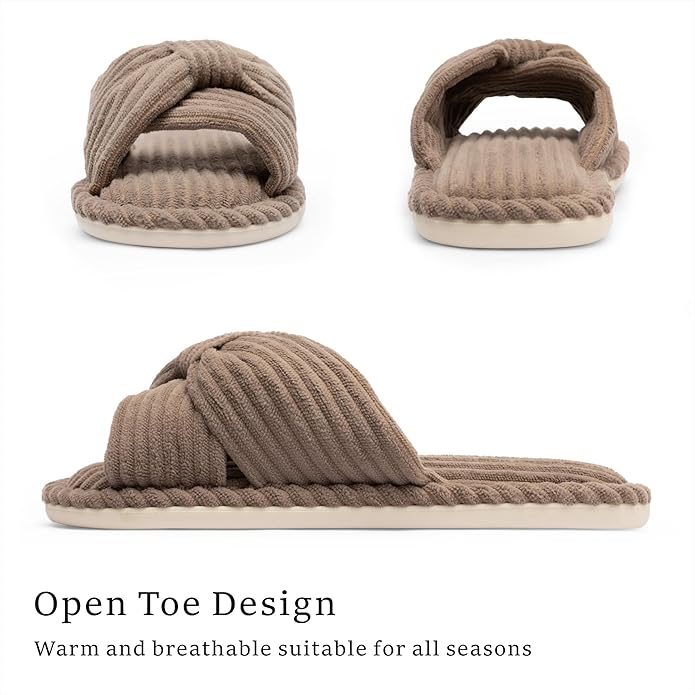 Chantomoo Slippers for Women Memory Foam House Womens Slipper Slides Home Bedroom Bathroom Spa Open Toe Corduroy Bow Slippers Cozy Comfortable