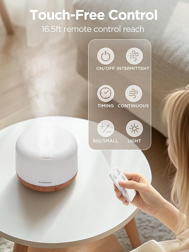 InnoGear Aromatherapy Diffuser & 10 Essential Oils Set, 500ml Essential Oil Diffuser with Remote Control Ultrasonic Cool Mist Scent Humidifier Vaporizer Auto-Off Timer for Room Office Home, Yellow