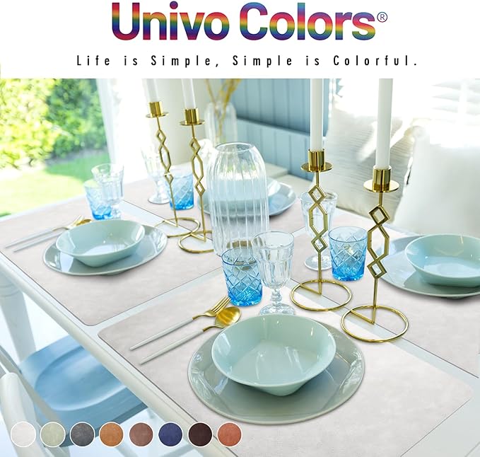 UnivoColors Washed Cowhide Pattern Faux Leather Big Size Placemats Set of 8, Waterproof Easy to Clean Anti-Slip PU Table Mats for Party Decoration19.7″×13.6″,Dark Grey Retro Cowhide Pattern