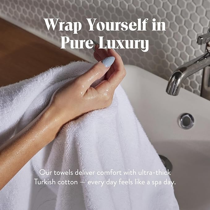 Brooklinen Super-Plush Turkish Cotton Bath Towel Set - 2 Bath Towels + 2 Hand Towels Cotton, 820 GSM, Highly Absorbent, Machine Washable, Perfect for Home & Bathroom (White)