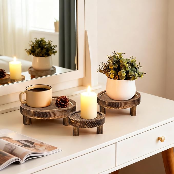 3 Pcs Wood Plant Stand Indoor , Round Wooden Risers for Decor 6/8/10" Wooden Display Stand Flower Pot Holder Small Planter Stand, Display Stand for Succulents, Home Decor(Natural)