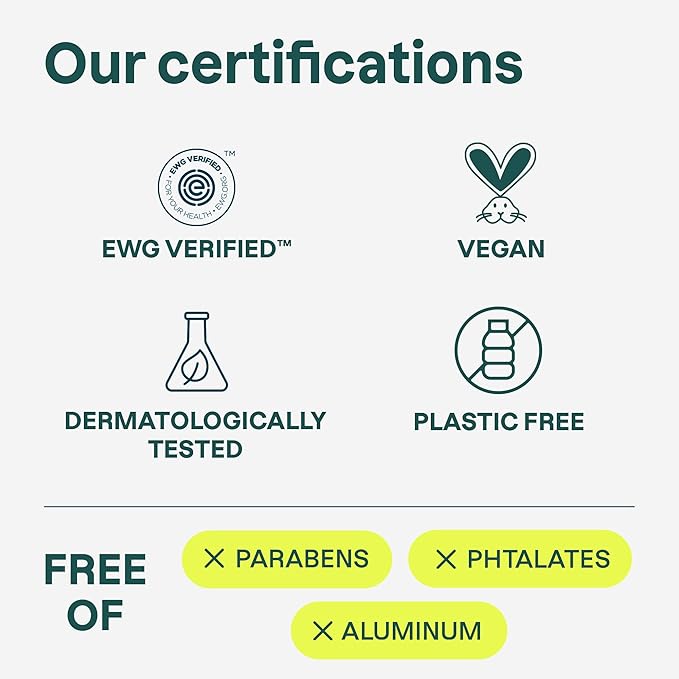 ATTITUDE Plastic-Free Deodorant, EWG Verified, Aluminum Free, Vegan Naturally Sourced Body Deodorants for Women & Men, Dermatologically Tested, Vine Leaves and Pomegranate, 3 Ounces