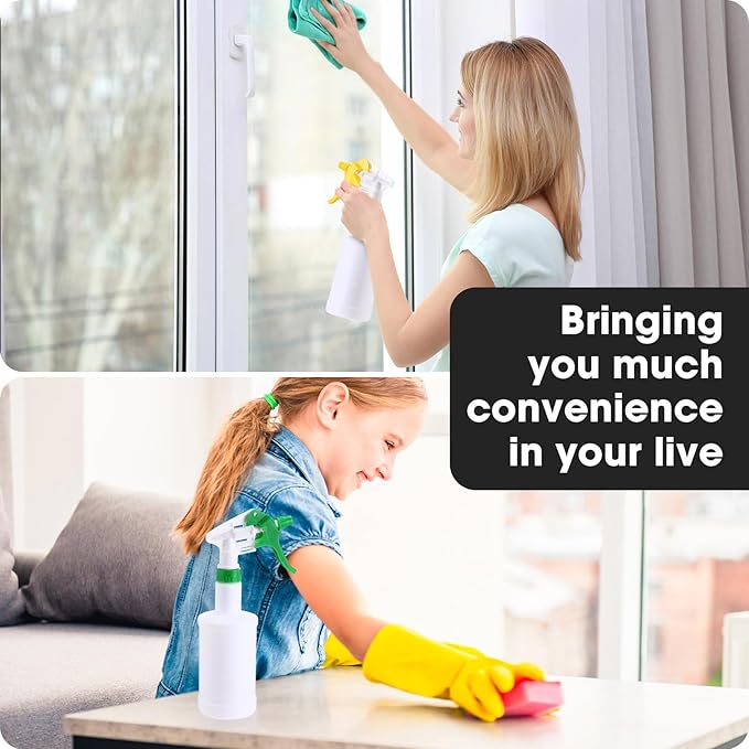 Eccliy 12 Pcs 16 Oz Plastic Spray Bottle, Adjustable Empty Reusable Sprayer for Cleaning, Planting, Water, Bathroom and Kitchen, BBQ, Commercial and Residential(Multicolor,Measurement)