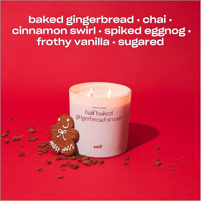 Half Baked Harvest Gingerbread Smash Holiday Scented Candle by Snif, Gourmand, Spicy, Vanilla Scent, 50+ Hours, 100% Cotton Fiber Wicks, Soy Wax Blend, Non-Toxic, Vegan, 50oz