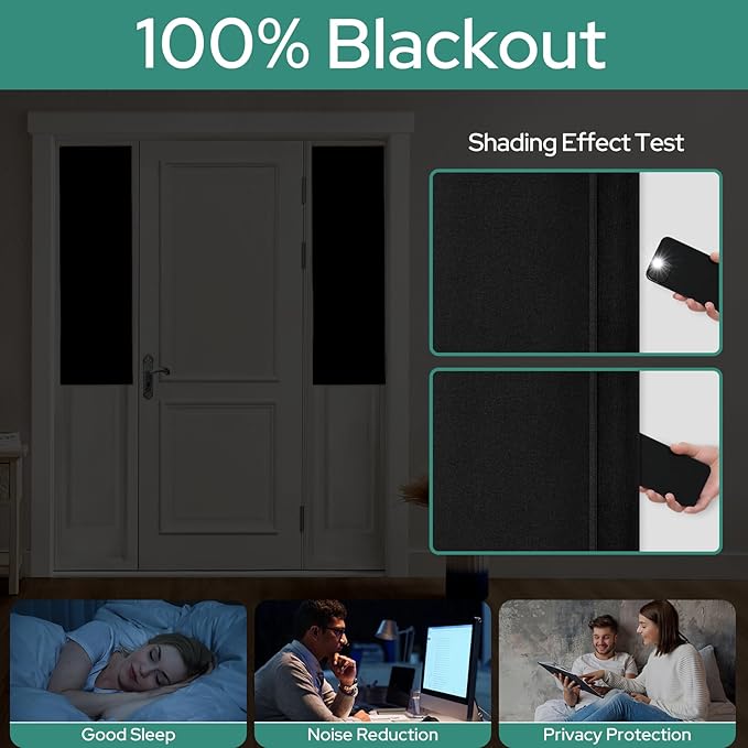 HOMEIDEAS 100% Linen Blackout Sidelight Curtains for Front Door, Side Door Window Curtains, Small Window,Thermal Insulated Covering, 1 Panel, W12 X L40 Inch, Black