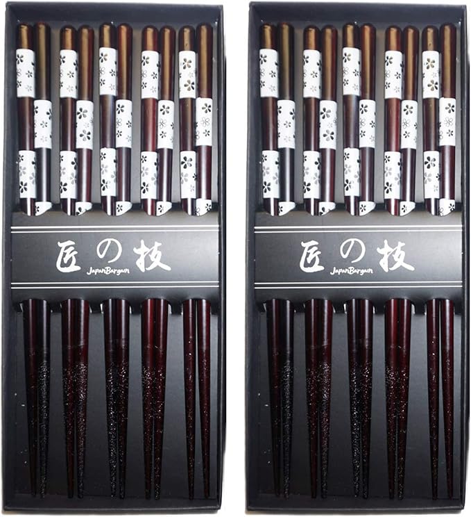 JapanBargain 4511x2, Bamboo Chopsticks Reusable Japanese Chinese Korean Wood Chop Sticks Hair Sticks 5 Pair Gift Boxed Set Dishwasher Safe, 9 inch, White-Sakura, Set of 2