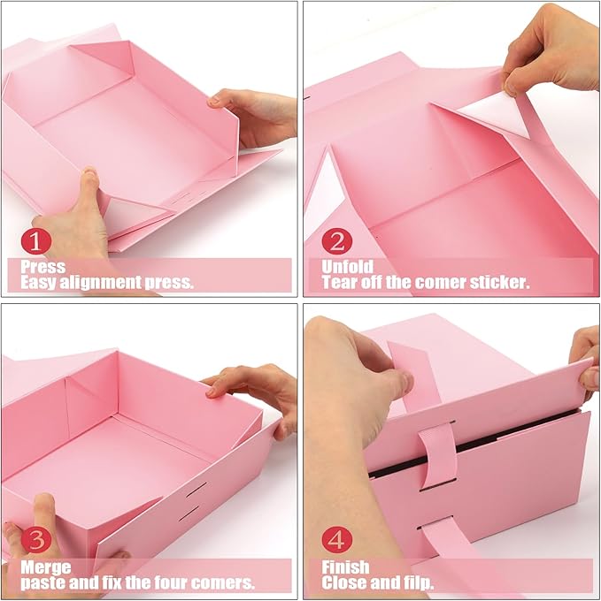 Large Gift Box, 5-Pack Magnetic Lid Gift Box Ribbon Closure Bo Elegant Gift Packaging Luxury Gift Box Decorative Gift Box,10.5x7.5x3.1" - Multi-Occasion Packaging Boxes (Pink)
