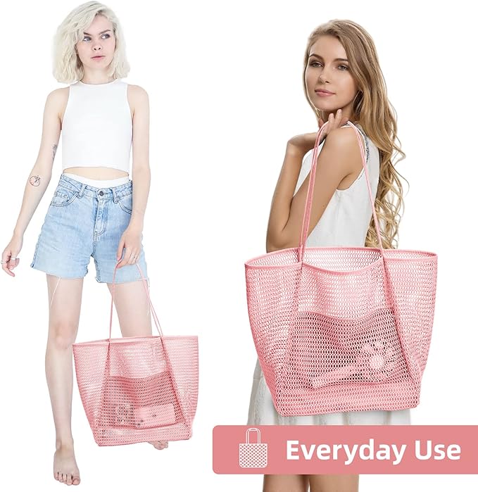 KALIDI BeachNylon Mesh Tote Bag, Casual Tote Bag Hobo Women Foldable MAX 23L Shoulder Bag For Beach Picnic Vacation