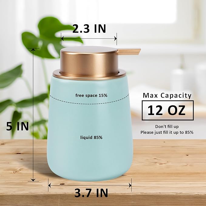 Soap Dispenser Ceramic with Easy-to-Press Pump Hand Lotion Liquid Dispenser for Shampoo Bathroom Kitchen 12 oz