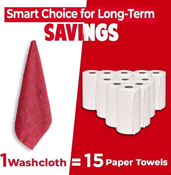 DAN RIVER 100% Cotton Wash Cloths 24 Pack [12x12] Soft & Absorbent Bath wash Cloths, Gym, Hotels & Spa Perfect for Everyday Use Fingertip Towels, Red