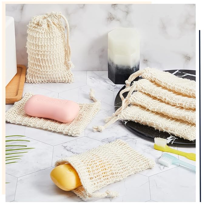 Cunhill 70 Pack Soap Saver Bag Bar Exfoliating Pouch Sisal Soap Savers Mesh Bag with Drawstring Foaming and Drying Holder for Bath and Shower