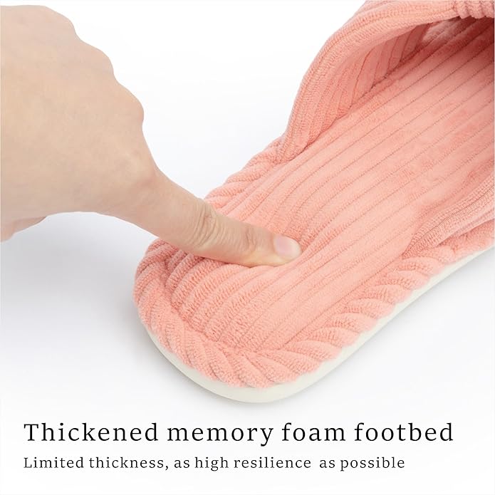 Chantomoo Slippers for Women Memory Foam House Womens Slipper Slides Home Bedroom Bathroom Spa Open Toe Corduroy Bow Slippers Cozy Comfortable