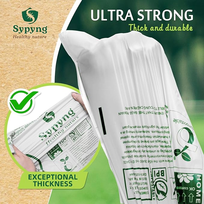 Compostable Trash Bags 6-8 Gallon (50-Pack) – Heavy Duty, 1.1 Mil Thick, 100% Biodegradable Kitchen Waste Bags for Medium Bins | ASTM D6400, BPI & OK Compost HOME Certified, Eco-Friendly & Recyclable