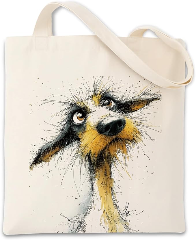 Whimsical Cartoon Artistic Dog Canvas Tote Bag, Animal Themed Casual Shoulder Bags, Reusable Shopping Bag for Casual Vacation Shopping Work, Gift for Dog Lovers