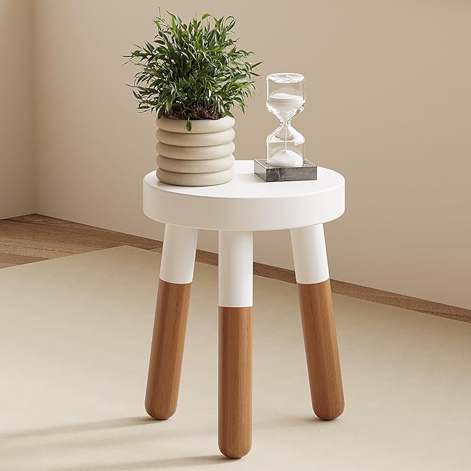 9" Reverse Dipped Wood Plant Stand, Wood Accent Stool,Milking Stool Set (12"+16" Tall)