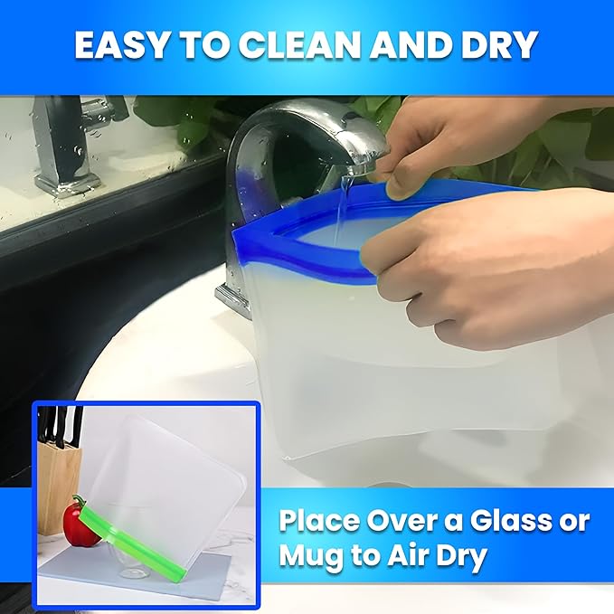 Reusable Silicone Food Storage Bags – 14-Pack Ziplock Set (4 Small, 6 Medium, 4 Large), BPA-Free Leakproof Freezer Bags, Extra Thick & Durable, Dishwasher Safe for Meal Prep, Snacks, Travel