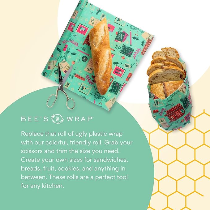 Bee's Wrap Beeswax Wraps for Food - Cut to Size Wax Paper Roll - Made in USA Reusable Waxed Paper & Bowl Covers - Organic & Eco-Friendly Alternative to Aluminum Foil & Plastic Wrap, Seasons Greetings
