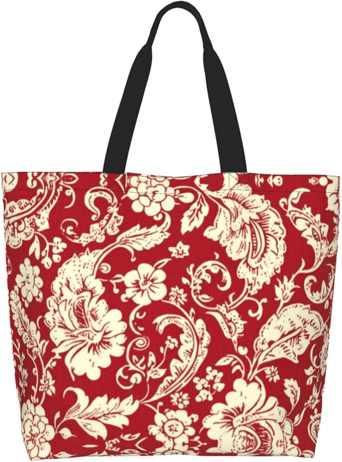 Tote Bag Shoulder Bags for Women Grocery Shopping Bag Reusable Bags Boho-Red Paisley 1