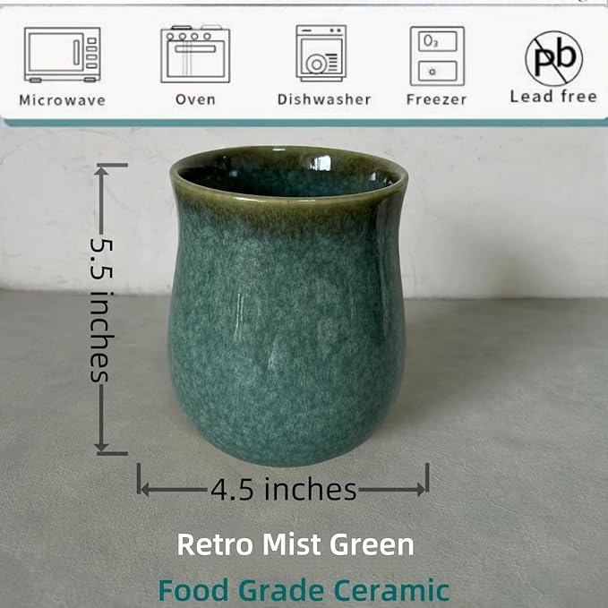 Medium Ceramic Kitchen Utensil Holder for Kitchen Counter Short Cooking Utensil Holder for Countertop Spatula Holder Small Utensil Crock Cutlery Holder Silverware Caddy Flower Vase (Retro Mist Green)