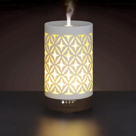 Earnest Living Essential Oil Diffuser for Home White Ceramic 100ml Aromatherapy Diffuser with 4 Timers 7 Night Lights and Auto Off Function (no Beep!) for Essential Oils Version 2