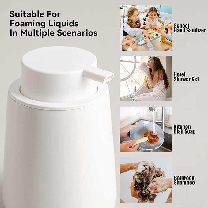 Ceramic Foaming Soap Dispenser, 12 Oz Foam Hand Soap Dispenser for Bathroom, Face Wash Dispenser Bottle with Foaming Pump, Refillable Lotion Dish Soap Foam Dispenser for Kitchen, Matte White