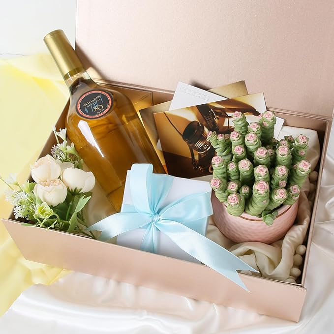 Aimyoo Gold Magnetic Gift Boxes with Lids 10.5x7x3 in, Medium Bridesmaid Groomsman Proposal Box, Rectangle Collapsible Box for Present Graduation Birthday Storage 5 Pack